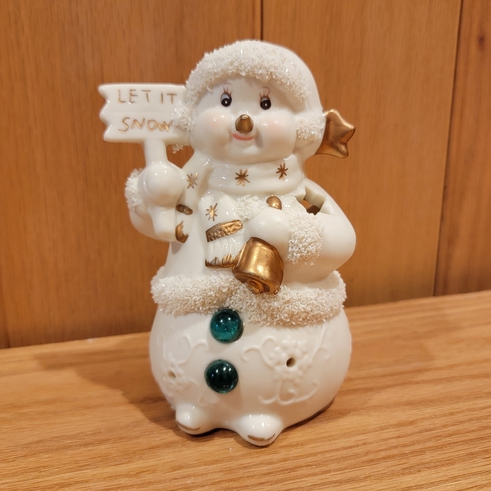Good Times SNOWMAN 6" Tealight Candle Holder White Gold Let it Snow Sparkles